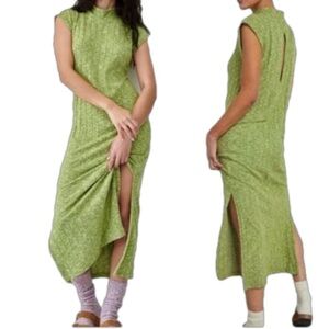 Anthropologie Elisabeth Maxi Dress Sz XL Wide Ribbed Knit in Dried Seaweed Green